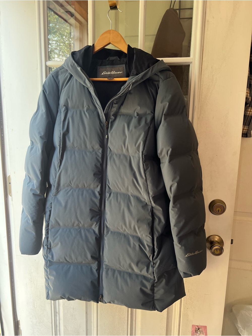 Eddie Bauer Women's Hooded Down Puffer Coat - Slate Gray Blue